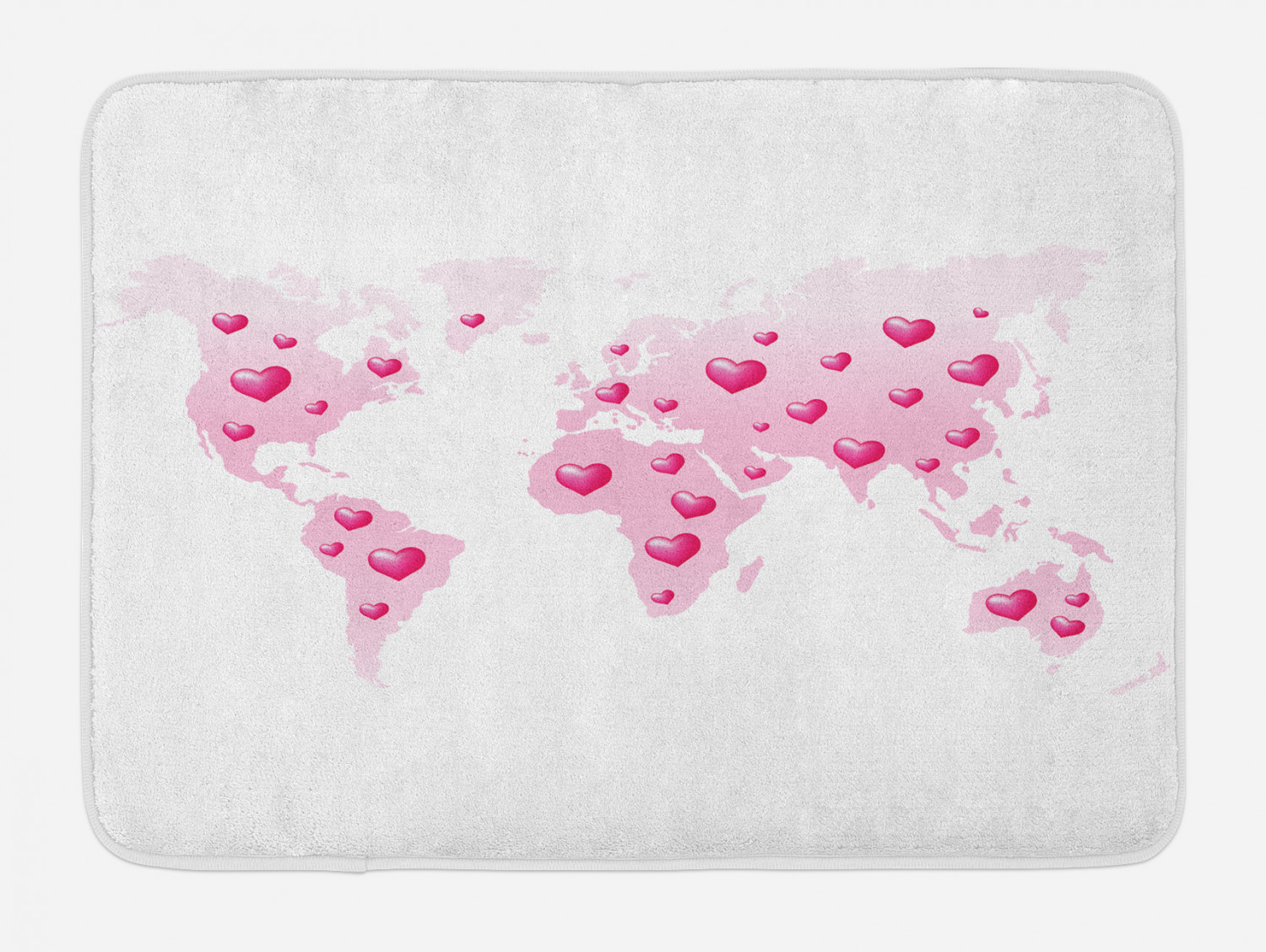 Princess Bath Mat, Global Peace Theme World Map Dotted With Hearts Love Planet Earth, Non-Slip Plush Mat Bathroom Kitchen Laundry Room Decor, 29.5 X 17.5 Inches, Baby Pink White Fuchsia, Ambesonne - image 1 of 2