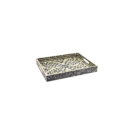 Rectangular Capiz Tray with Handles - 15x12 Black Floral Accent Tray