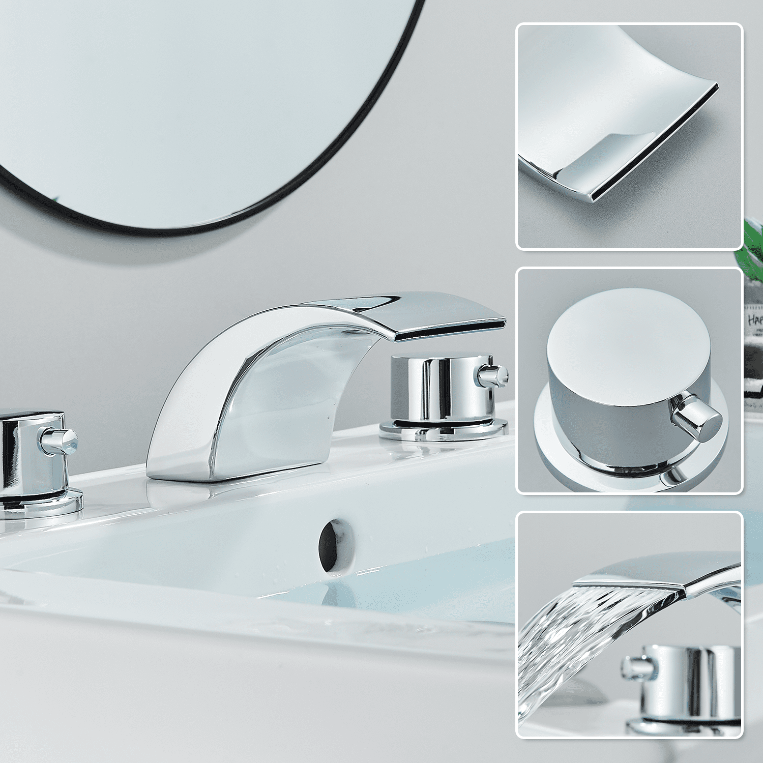 Zovajonia Bathroom Faucet 3 Hole Vanity Basin, 8 Inch High LED Arc Polished Chrome Sink Faucet Mixer Bronze Bath Faucets,Widespread bathroom faucets for sink 3 hole Waterfall Tub Faucet