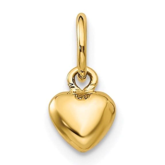 Diamond2Deal 14K Yellow Gold Polished 3-D Puffed Heart Charm Pendant for Women (L- 0.48 inch, W- 0.24 inch)
