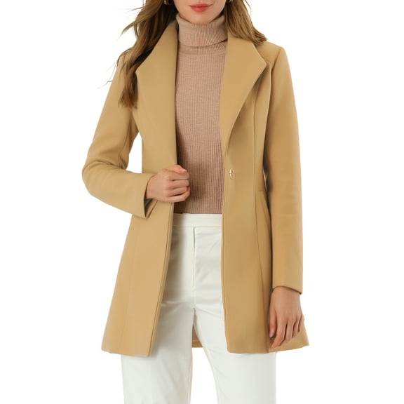 INSPIRE CHIC Women's Lapel Collar Buttoned Outwear Elegant Work Notch Trench Winter Coat XS Khaki