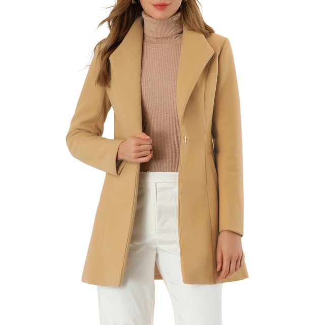 Abrigo elegante de mujer con cuello de solapa y botones, abrigo de trabajo con muesca, abrigo de invierno 3XL color caqui