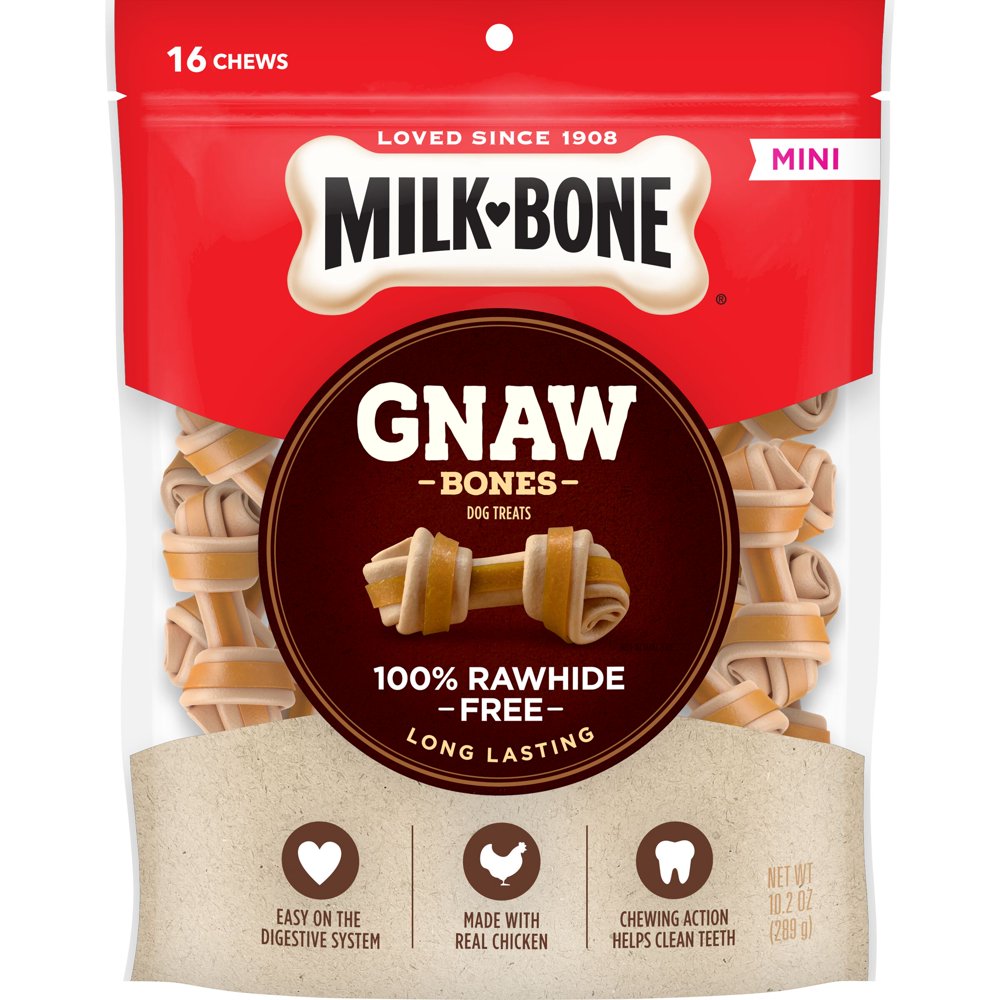 MilkBone GnawBones Knotted Bones, RawhideFree, Chicken, Mini, 10.2