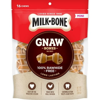 Milk- Gnaws Rawhide Free Dog Chews With Real Chicken, Long-Lasting Mini Dog Treats, Bag of 16