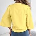thumbnail image 5 of Vynhevius Womens 3/4 Sleeve Blouses V Neck Button Front Tie Hem Flared Solid Loose Casual Pullover Shirts, 5 of 8
