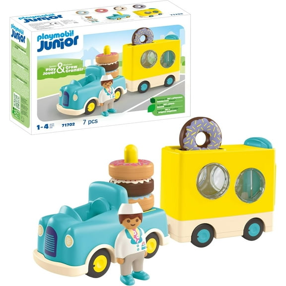 PLAYMOBIL JUNIOR: Crazy Donut Truck with Stacking and Sorting Feature|Playset for toddlers 1-3