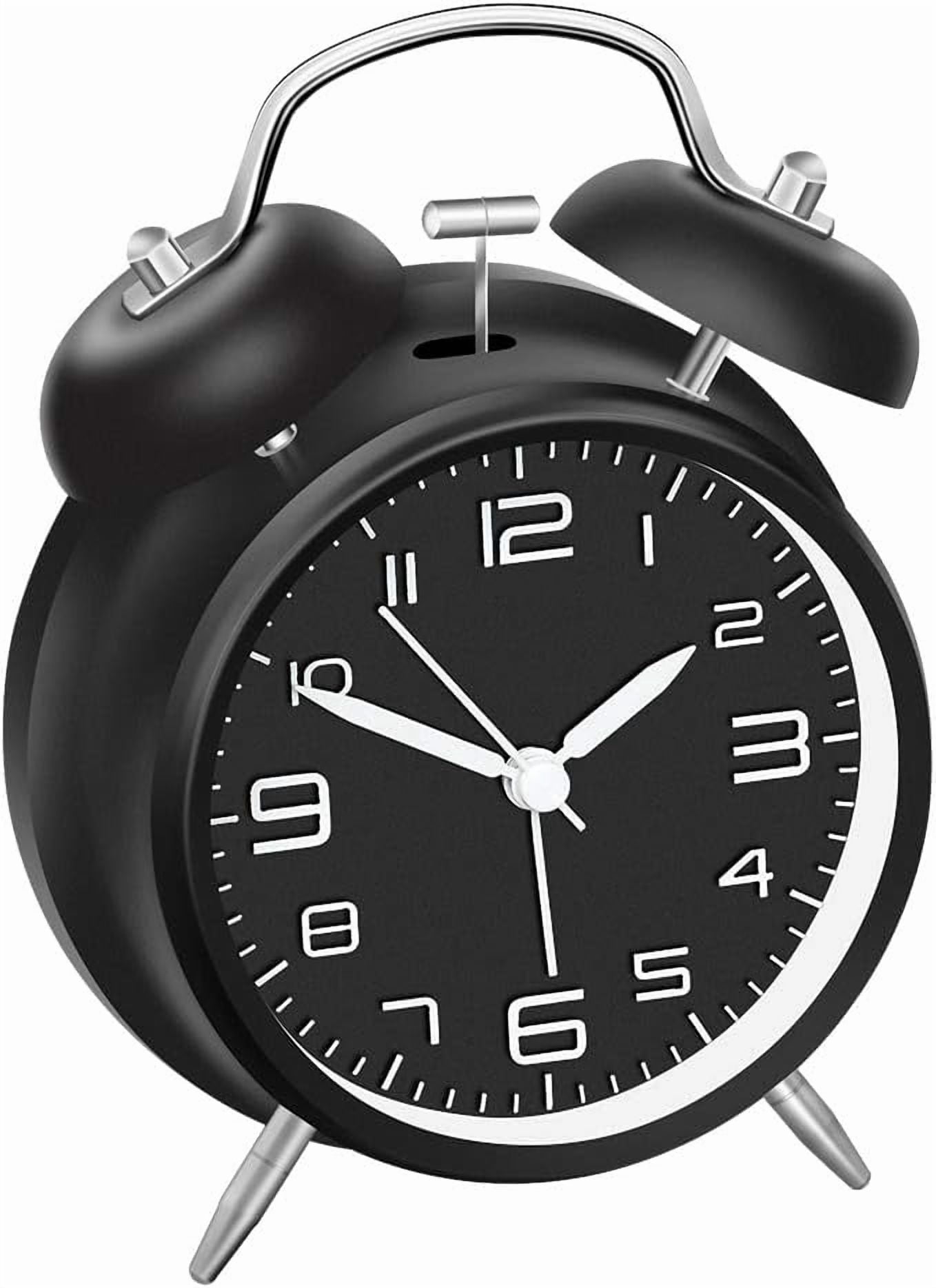 Vintage Twin Bell Alarm Clock - Extra Loud, Battery Powered, Backlight, Black Metal 5 thumbnail image