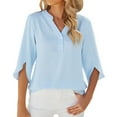 thumbnail image 2 of Blouses for Women Dressy Casual Women's New Summer Mid-sleeve Solid Color V-neck Button Top, 2 of 4