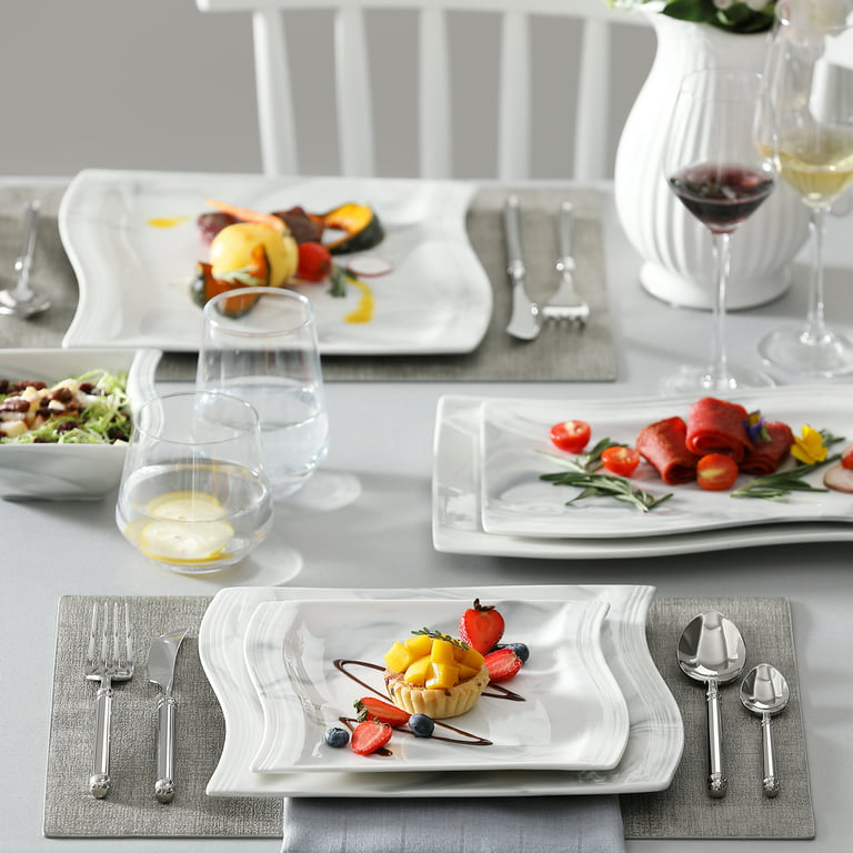 MALACASA Flora Marble Grey 26 Piece Dinnerware Set