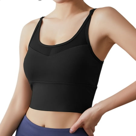 

Bodychum Sport Bra for Women Double Thin Shoulder Strap Breathable Sexy Backless Gauze Design with Pads for Yoga Running