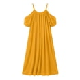 thumbnail image 5 of Blmnix Off The Shoulder Womens Dresses Slip Dress Flowy Dresses Long Summer Dresses Petticoat Maxi 3/4 Sleeve Crew Neck Yellow Casual Summer Dresses for Women M, 5 of 5