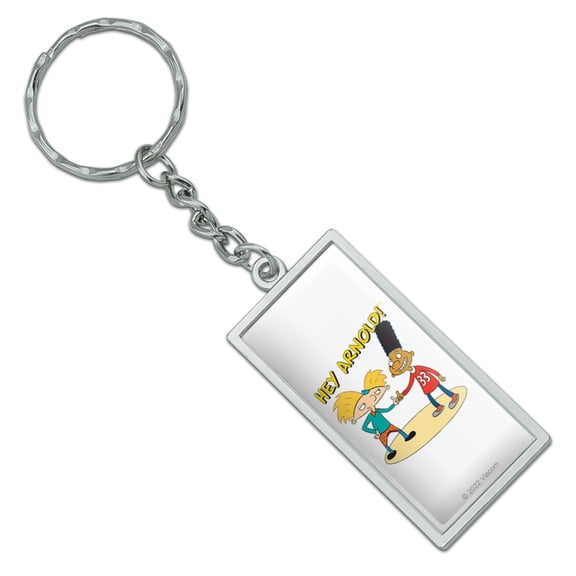 Rectangle Hey Arnold! and Gerald with Logo Keychain in Chrome Plated Metal