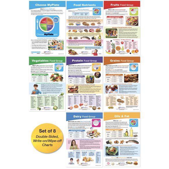 NewPath Learning MyPlate Tableau d'Affichage des Groupes Alimentaires, Ensemble/8 - Laminé, Double Face, Pleine Couleur, 12 Pouces x 18 Pouces (94-6620)
