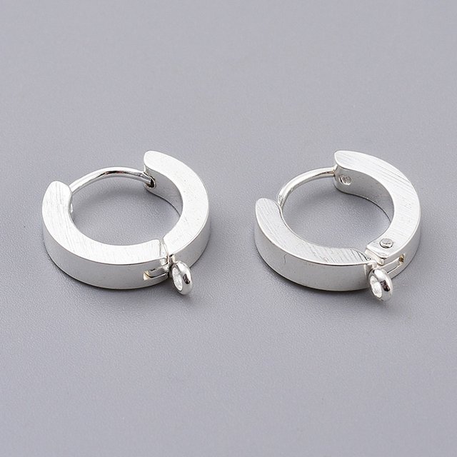 201 Stainless Steel Huggie Hoop Earrings Findings with Vertical Loop with 316 Surgical Stainless Steel Earring Pins Ring Silver 15.5x14x3mm Hole: 1.4mm Pin: 1mm