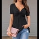 thumbnail image 4 of Blusa de Mujer con Cuello en V y Nudo Delantero, Corta, Estilo Túnica Oversize, Estilo Jersey Liso de Verano Negro XXL, 4 of 7