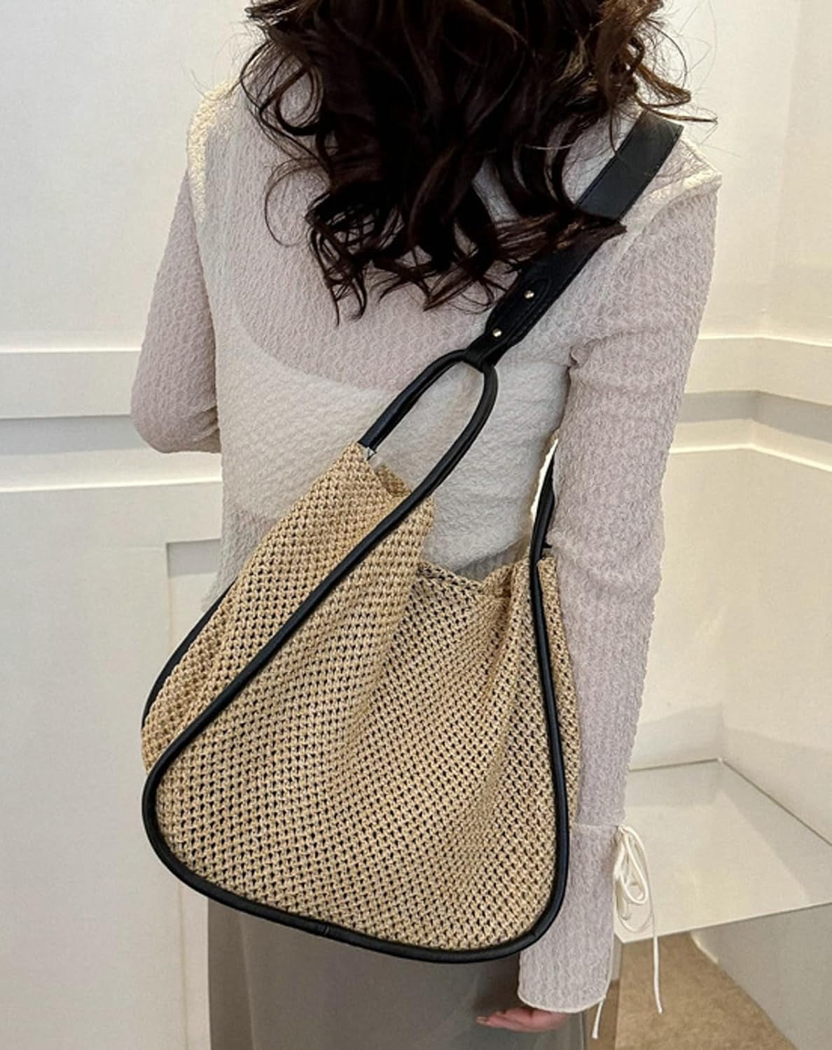 CoCoMangos Beach Bags for Women Crochet Woven Tote Bag Large Travel Shoulder Handbag Bag Beach Purse Mesh Hollow