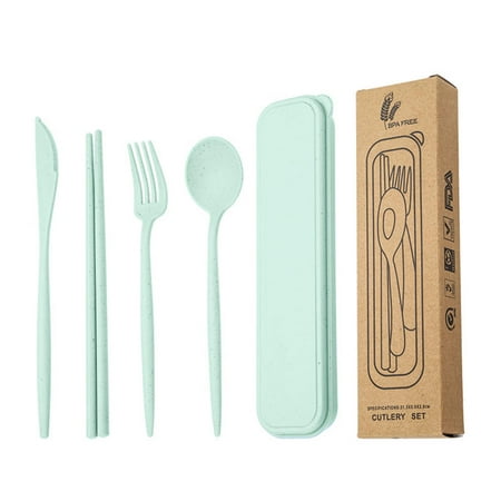 

Creative Wheat Straw Portable Tableware Set Knife Fork Spoon Chopsticks With Box Student Office Worker Dinnerware Lunch Cutlery