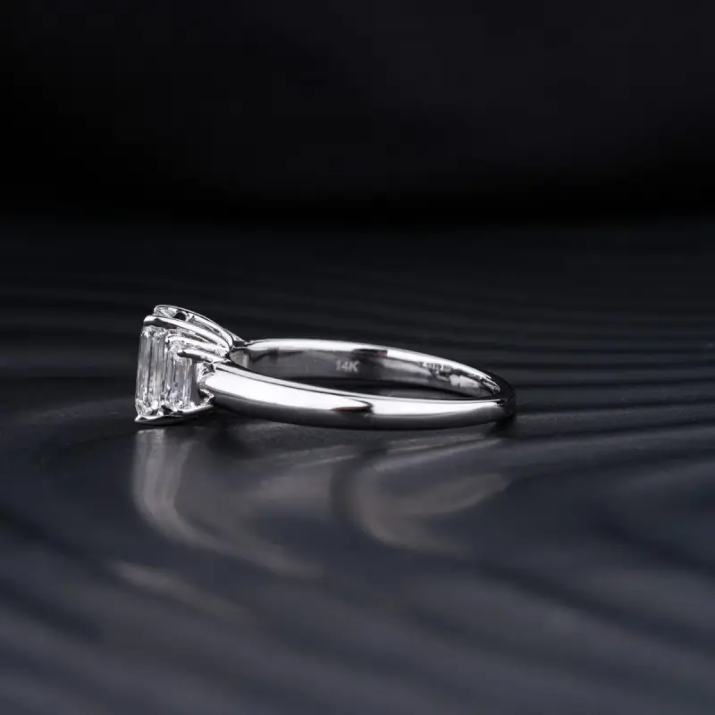 Veda Jewel 1.7 Ct Emerald Cut Lab Created Diamond 3-Stone Ring – 14K White Gold Plated Engagement, Wedding & Anniversary Band for Women – Elegant Symbol of Everlasting Love