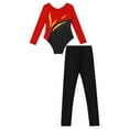 thumbnail image 4 of iEFiEL Kids Girls Figure Skating Dance Performance Outfit Long Sleeve Shiny Rhinestones Leotard with Leggings Gym Suit Red&Black 6, 4 of 5