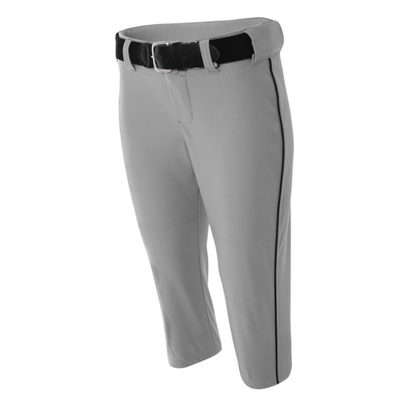 A4 Womens Adult 100% Polyestersports Athletic Performance Softball Pant With Piping , GRAY/BLACK, XX-Large, NW6188