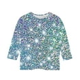 thumbnail image 3 of GA WEIHUA Kids Summer Tunic Tops Night Sparkly Glitter Printed T Shirts Loose Soft 3/4 SleeveTees Blouses Cute Crewneck Dressy Casual Shirts(Silver,7 Years), 3 of 4