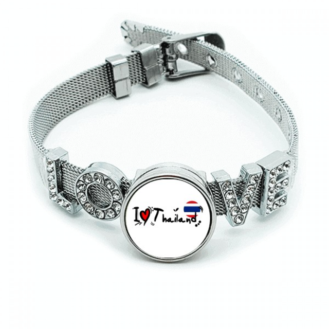 I Love Thailand palabra bandera amor corazón ilustración Pulsera pulsera pulsera de cristal amor pulsera ajustable