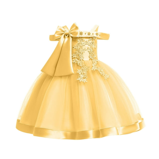 Toddler Girls Temperament Minimalistic Bowknot Embroidered Flower Net Yarn Birthday Party Gown Dresses