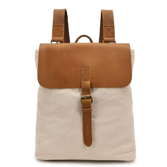 Vintage Canvas & Leather Backpack: Spacious Durable Rucksack for Men & Women, Travel