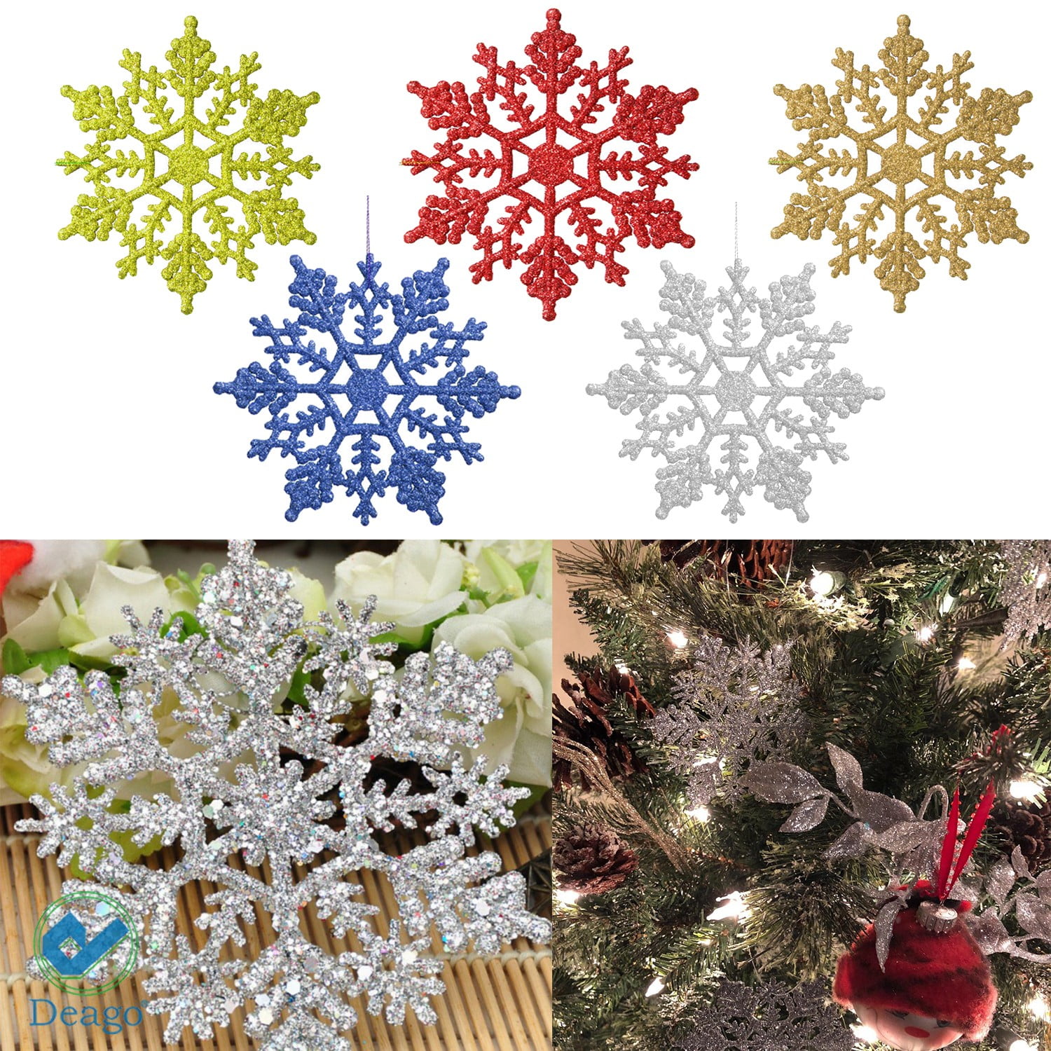 10pcs-christmas Decorative Snowflakes Random Colorful Plastic