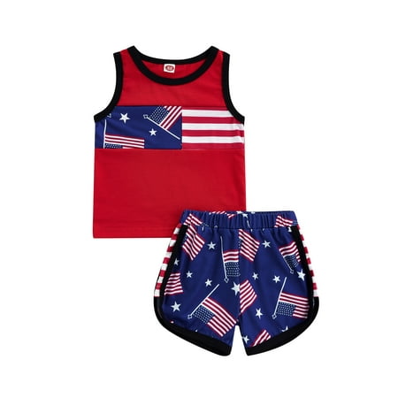 

aturustex Toddler Baby Boy 4th of July Outfit Clothes American Flag Stars and Stripes Tank Tops Jogger Shorts Set Indepedence Day( 6 Months -4 Years)