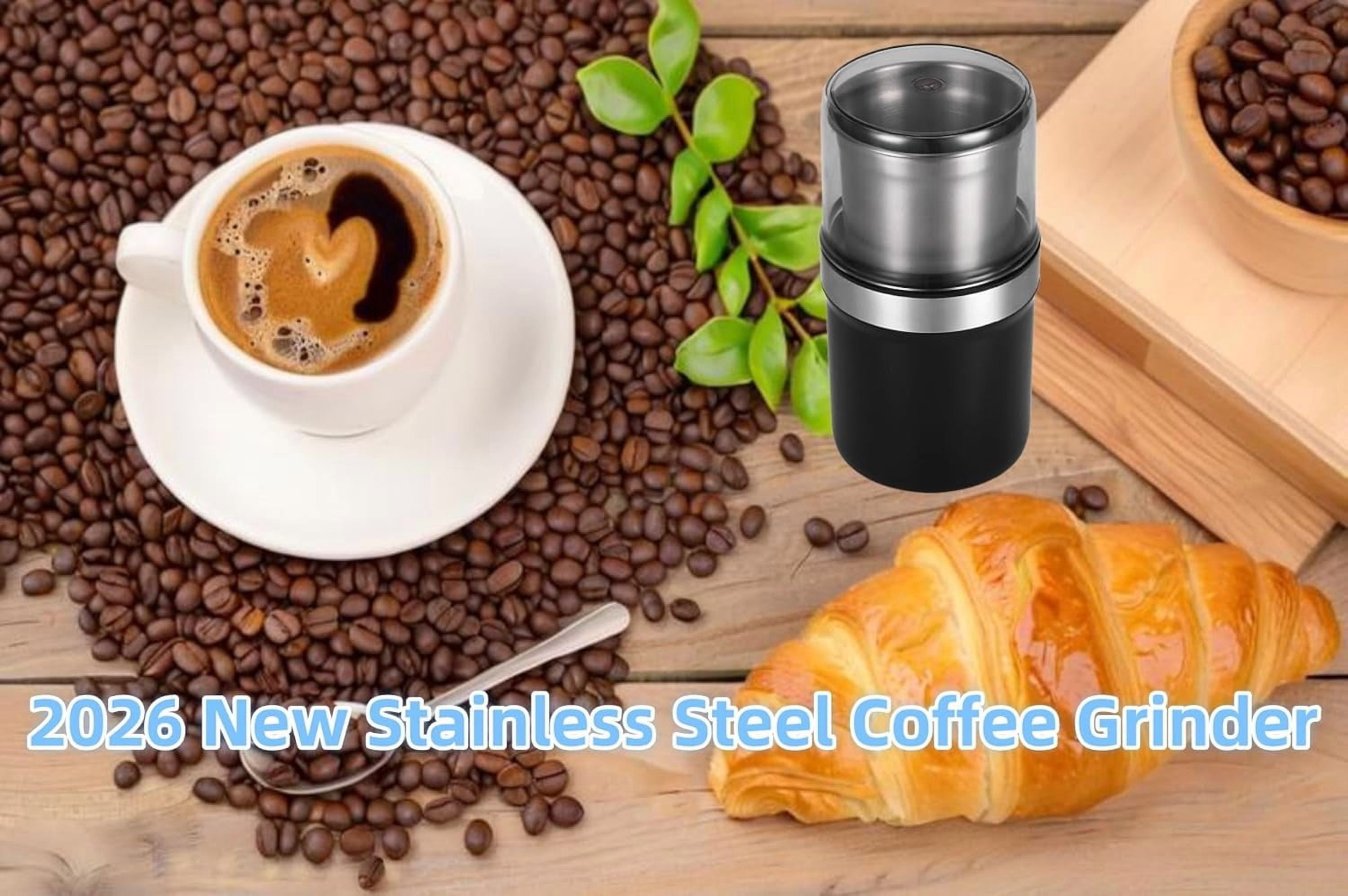 2026 New Stainless Steel Coffee & Spice Grinder, Electric Multi-Use Cup Grinder, Large Capacity Detachable Cup for Easy Cleaning, for Home Kitchen (Straight Blade&Criss-Cross Blade)Z