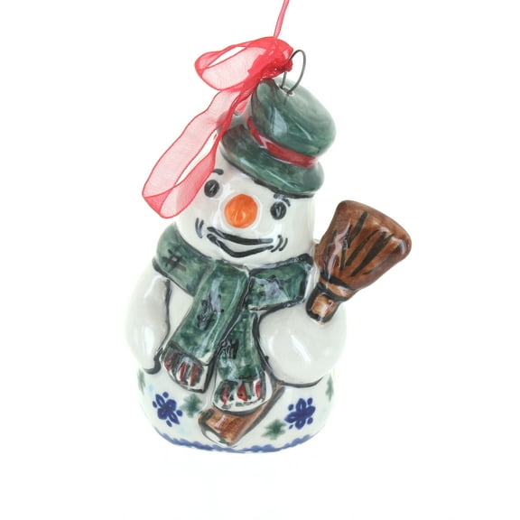 Blue Rose Polish Pottery Christmas Bounty Snowman Ornament