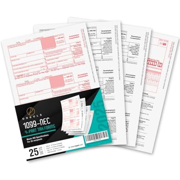 1099 NEC Forms 2025, 1099 NEC Laser Forms IRS Approved Designed for QuickBooks and Accounting Software 2025, 4 Part Tax Forms Kit, 25 Vendor Kit – Total 38 (108) Forms$$Office