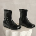 thumbnail image 4 of Mid Calf Boots for Women Hidden Wedge Low Heel Fashion Cap Toe Splice Leather Studded Zip up Winter Booties, 4 of 6