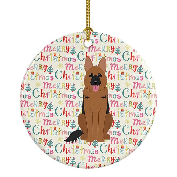 Merry Christmas German Shepherd Ceramic Ornament 2.8 in x 2.8 in