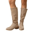 thumbnail image 4 of EKVAHL Women's Knee High Boots, Non‑Slip Faux Suede Slouch Tall Boots, Low Block Heel Wide Calf Walking Boots Brown, 4 of 5