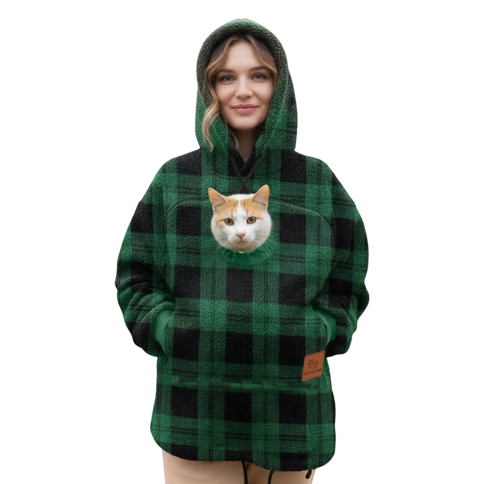 Stralyhd Cat Dog Pouch Hoodie for Women Oversized Dog Pouch Sweatshirts Sharpa Warm Pet Care Hoodie Hooded Pet Carrier Pullover Green XXXL