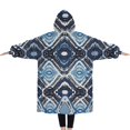 thumbnail image 2 of Oversized Wearable Blanket Hoodie,Blue Geometric Pattern Sherpa Blanket Hoodie with Super Pockets,Super Warm Fuzzy Pullover for Women & Men, 2 of 6