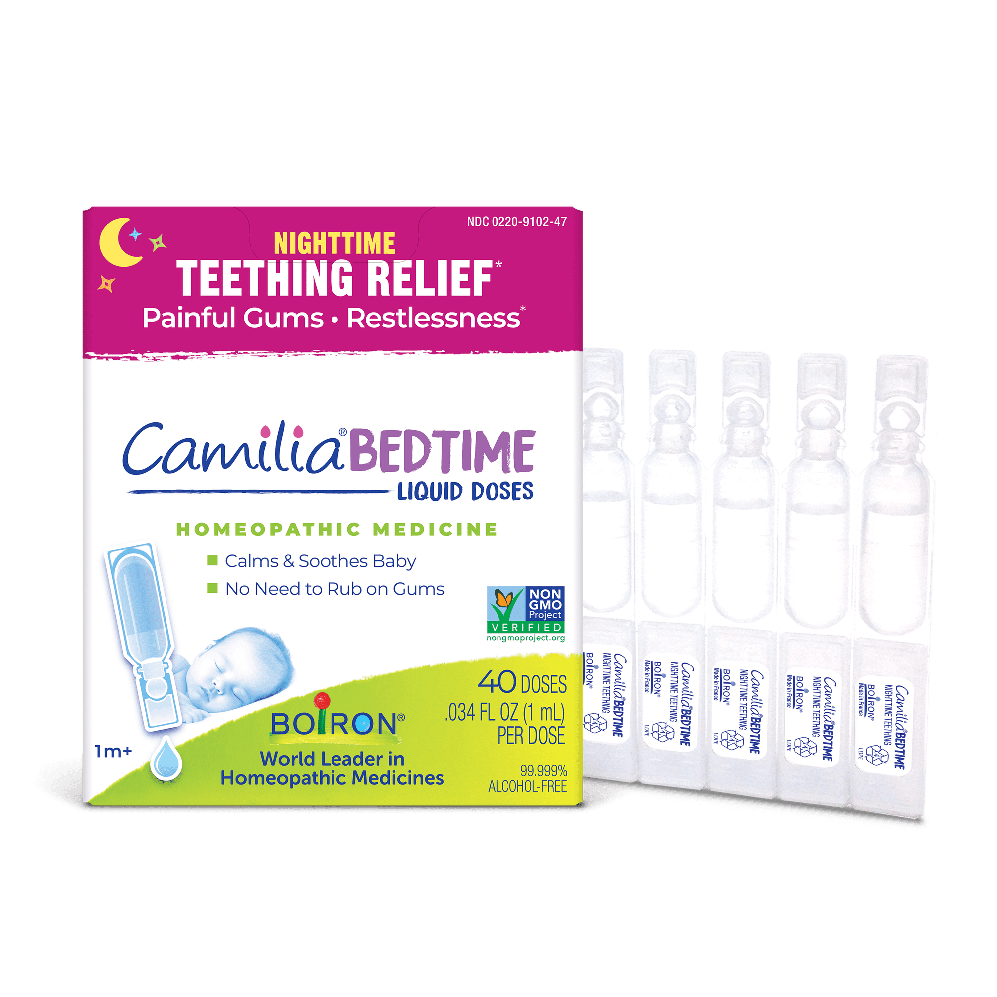 Boiron Camilia Bedtime Drops - 40 Count for Nighttime Teething Relief, Painful Gums, Restlessness, and Irritability - Sterile Liquid Doses