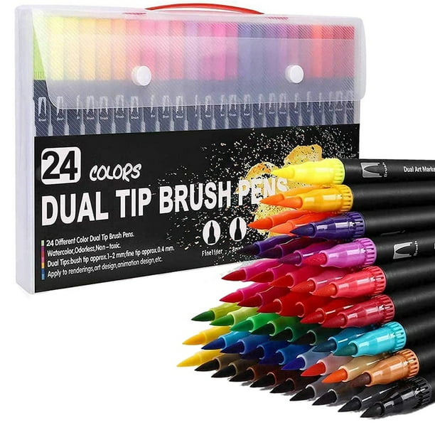 Colouring 24 Colours Dual Brush Felt Tip Art Markers Drawing, Painting, Calligraphy, Colouring