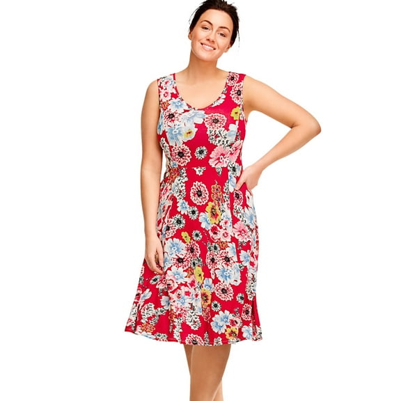 ellos Women's Plus Size Fit And Flare Knit Dress - L, Red Floral