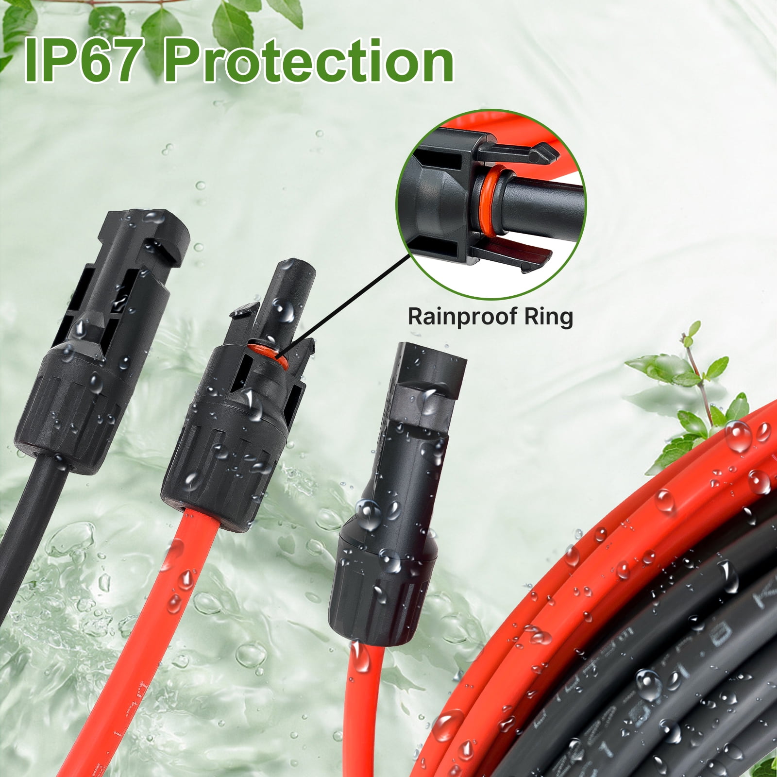 iMeshbean Solar Panel Extension Cable, 50FT 10AWG Solar Cable, Solar Panel Cable with Female and Male IP67 Waterproof Connectors for Outdoor Automotive RV Boat Marine Solar Panel