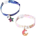 thumbnail image 1 of 2 collares para gatos ajustables con hebillas de liberación rápida (luna rosa y estrellas azules de 8 a 16 cm), collares para gatos desmontables con cascabeles, lindos collares para gatos con luna y, 1 of 5