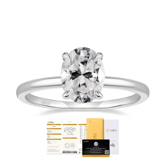 3 Carat Oval Cut Moissanitefor Women,D color VVS1 - Simple Solitaire Ring - 18k White Gold Over Silver - White D Color