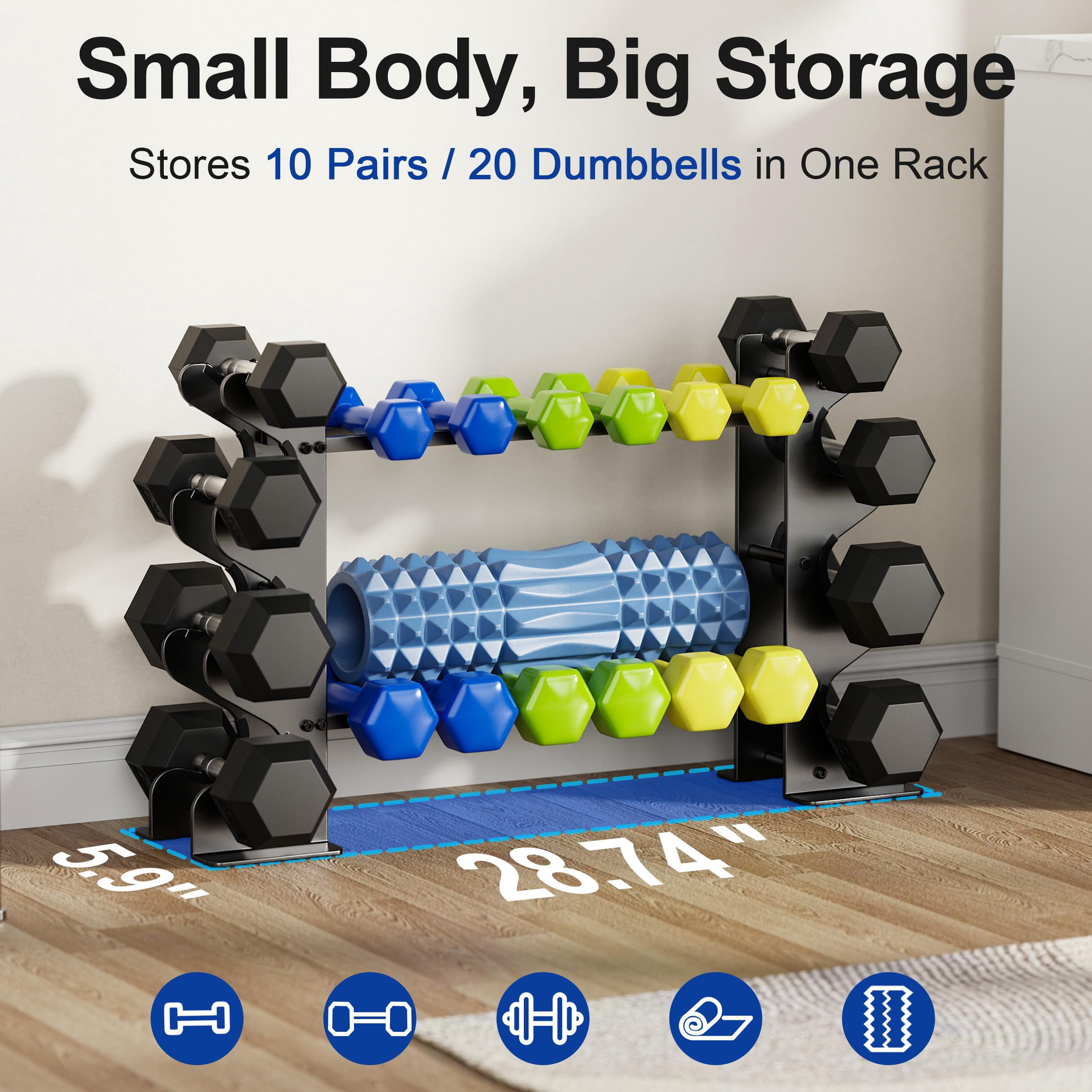 Dumbbell Rack Stand For Home Gym: Only Holder Dumbbells  Free Weights 400lb Capacity Heavy-duty Compact Storage Organizer