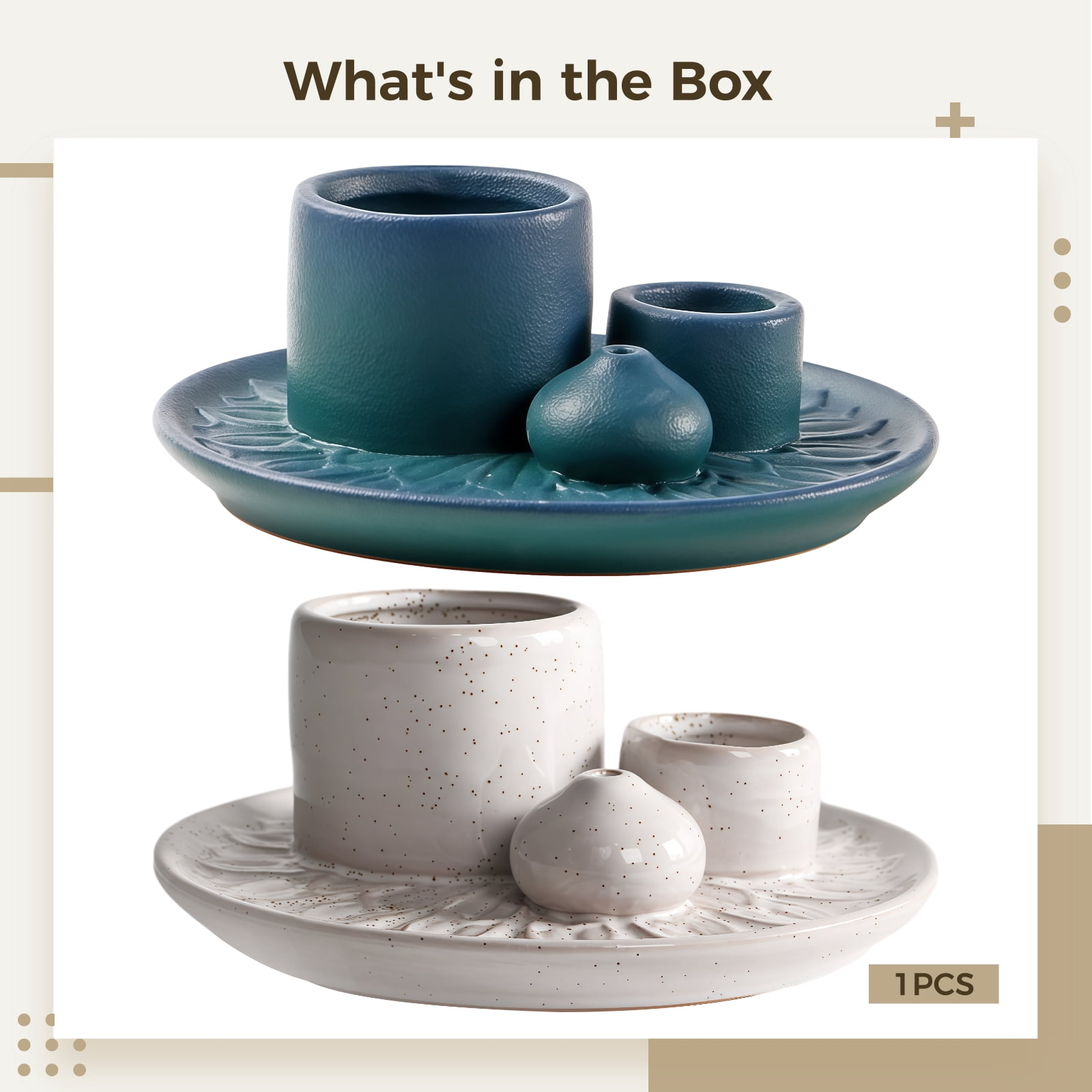 Ceramic Incense Burner & Sage Smudge Holder with Ash Catcher Dish