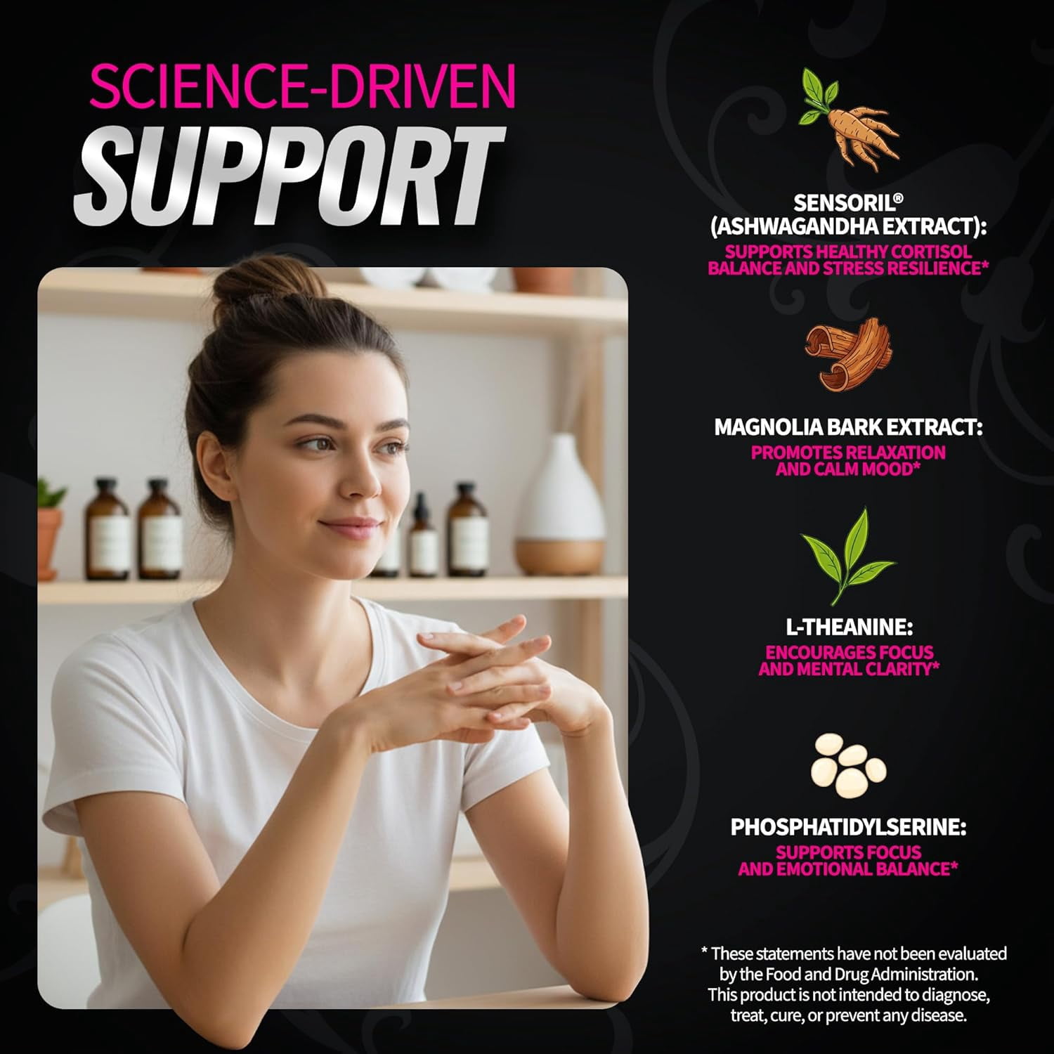 Cortisol Support for Women - Stress & Mood Balance Supplement with Sensoril® Ashwagandha, Magnolia Bark, L-Theanine & Phosphatidylserine - Supports Calm, Focus & Sleep Quality (60 Vegan Capsules)