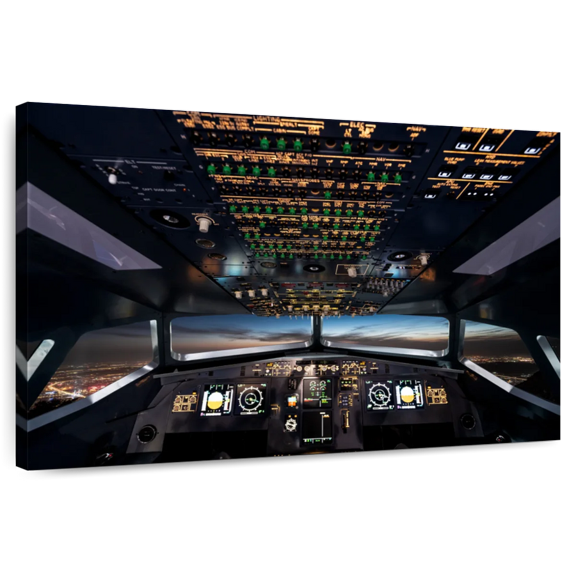 Elephant Stock Plane Cockpit Controls Wall Art - Horizontal Canvas Wall Art - Home Office Wall Decor - Transportation Canvas - Black And Gray Decor - 12" x 8"