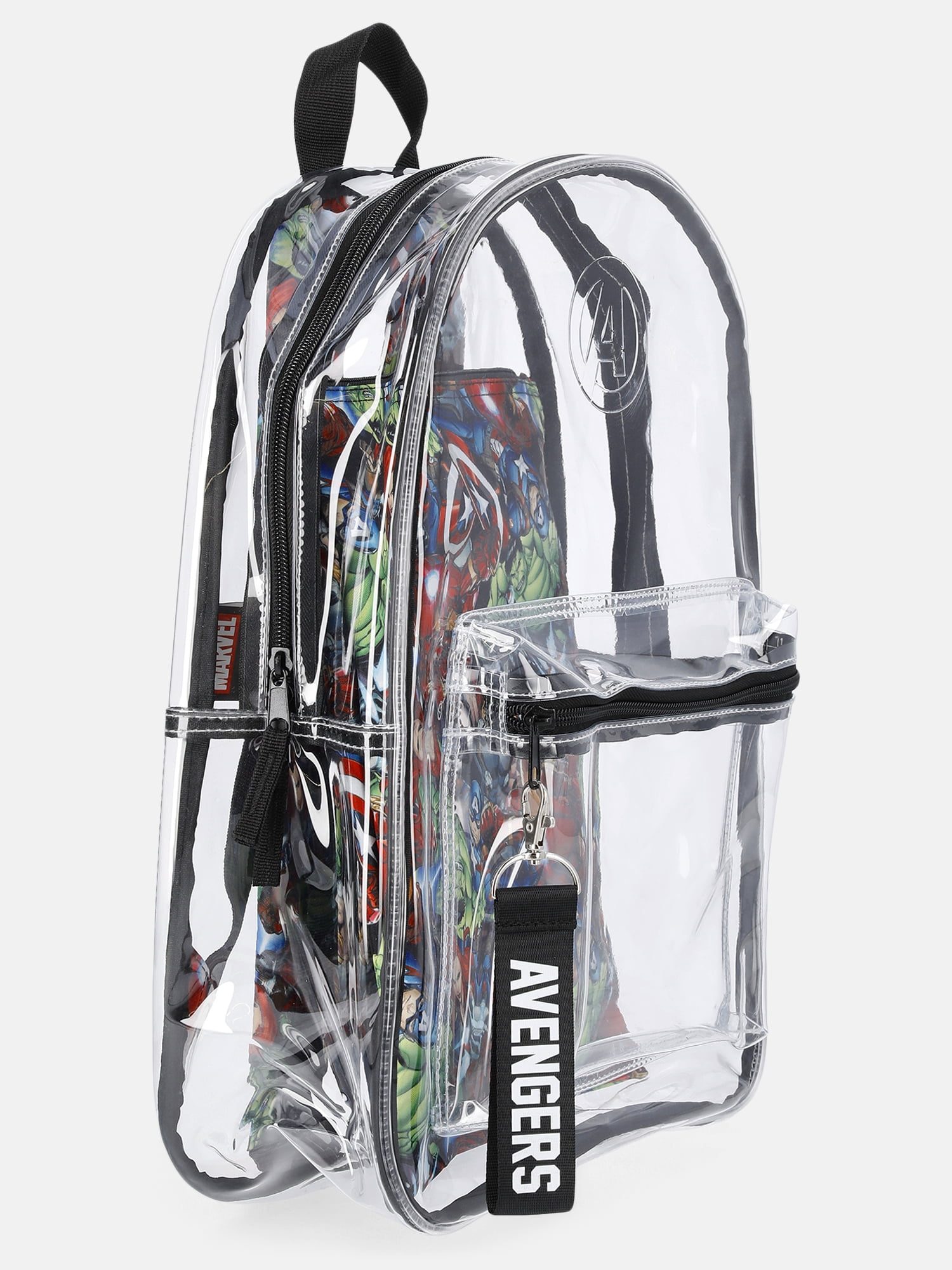 Marvel Avengers 17" Unisex Clear Backpack with Printed Laptop Sleeve, Black