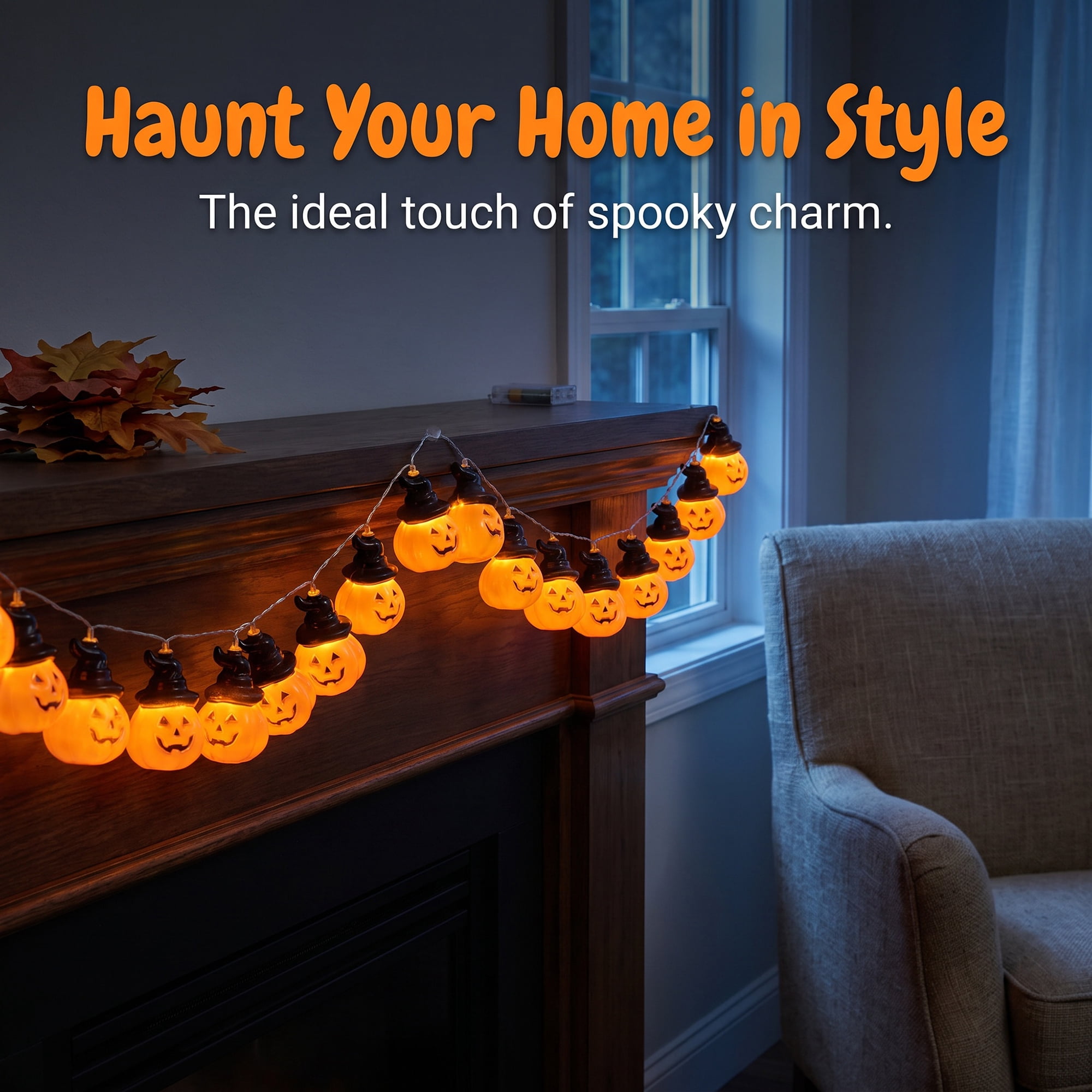 Unique Bargains Jack-O'-Lantern Fairy Twinkle Lights 9.8 ft Black Hat Battery Operated